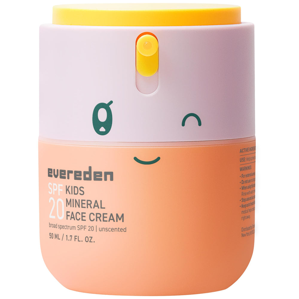 Evereden Kids Face Cream SPF20 jar provides gentle mineral protection for daily use.