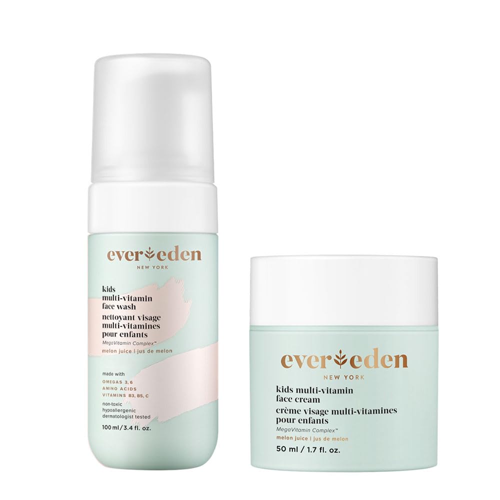 Evereden Kids Happy Face Duo Melon Juice face wash bottle shows gentle cleansing for kids.