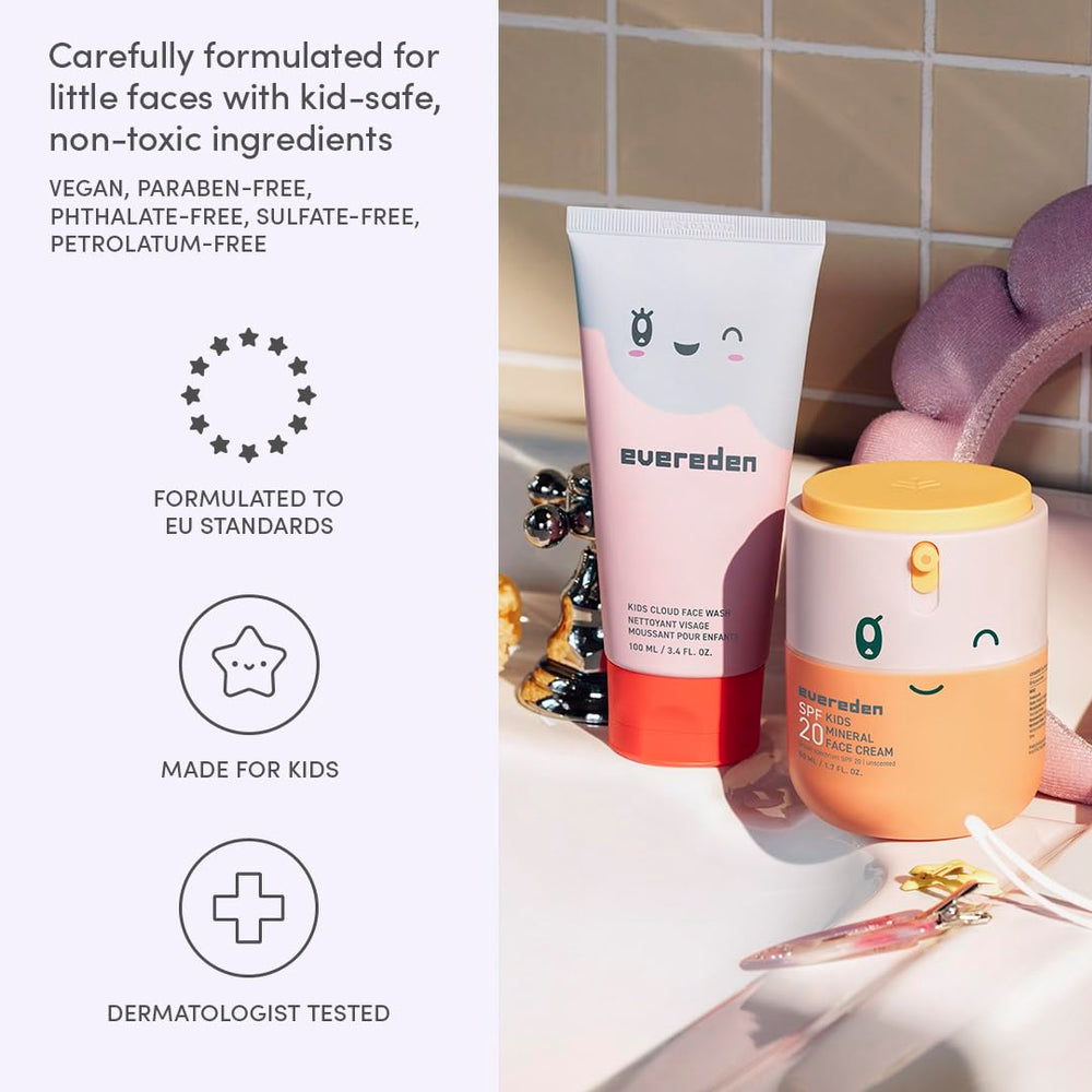 Evereden Kids Happy Morning Duo mineral face cream spread shows breathable, non-nano protection.