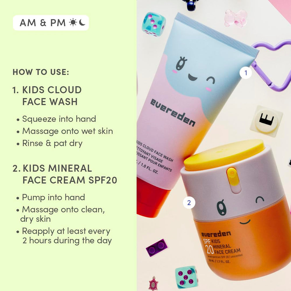 Evereden Kids Happy Morning Duo vegan dermatologist-tested formula supports clean kid skincare.