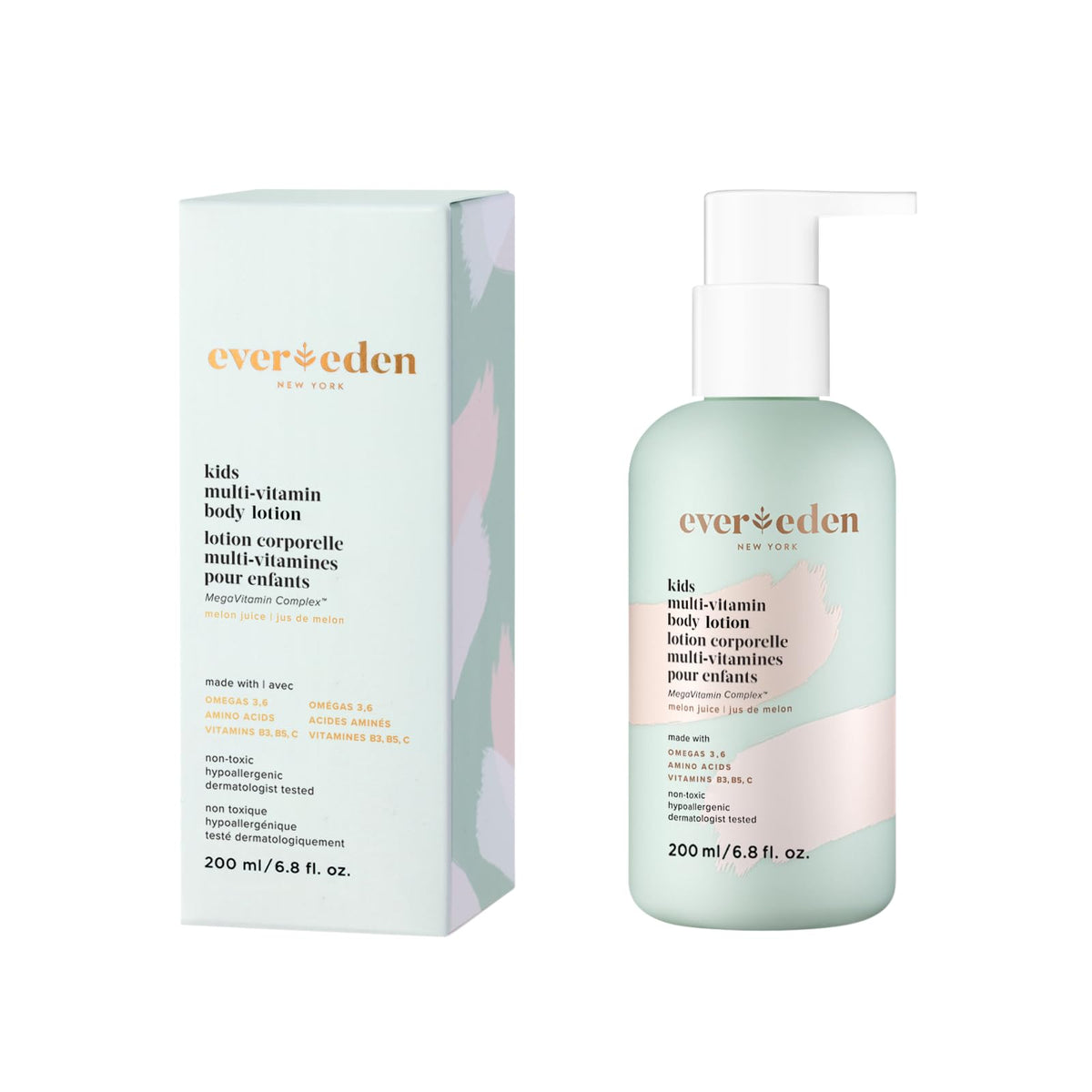 Evereden Kids Multi-Vitamin Body Lotion Melon Juice bottle: gentle hydration for daily use.