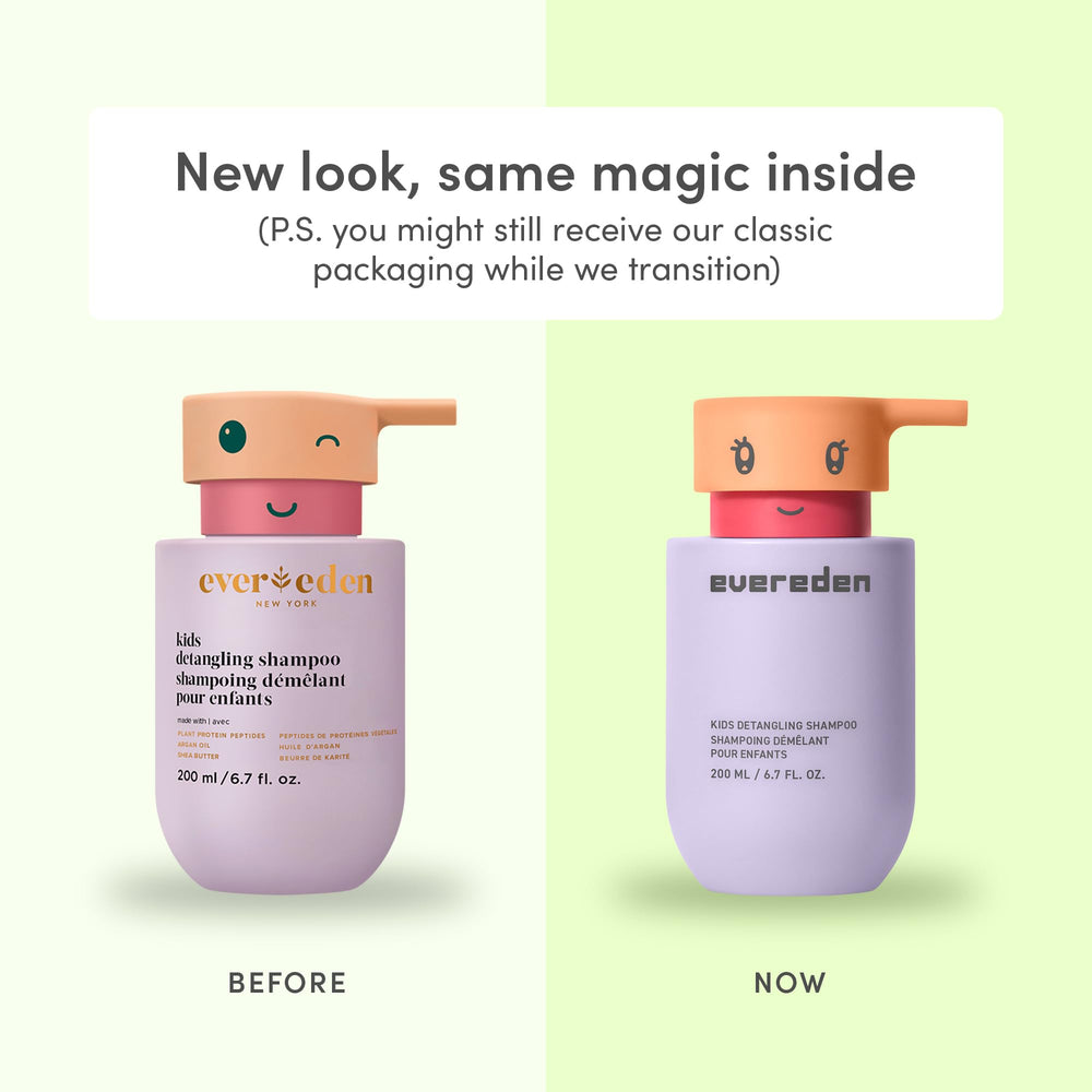 Evereden Kids Shampoo bottle highlights argan oil and shea butter for nourishment.