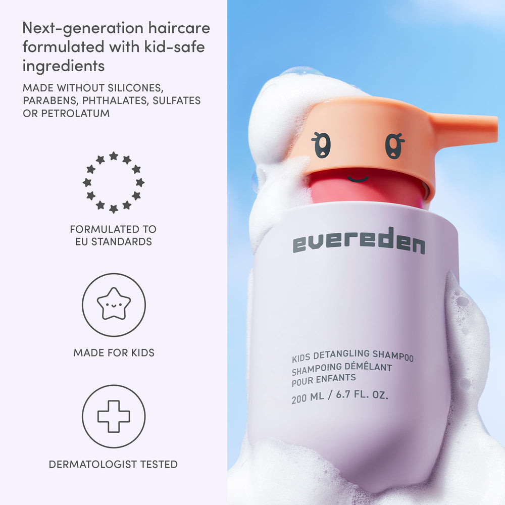 Evereden Kids Shampoo bottle emphasizes USA-made production with trusted ingredients.