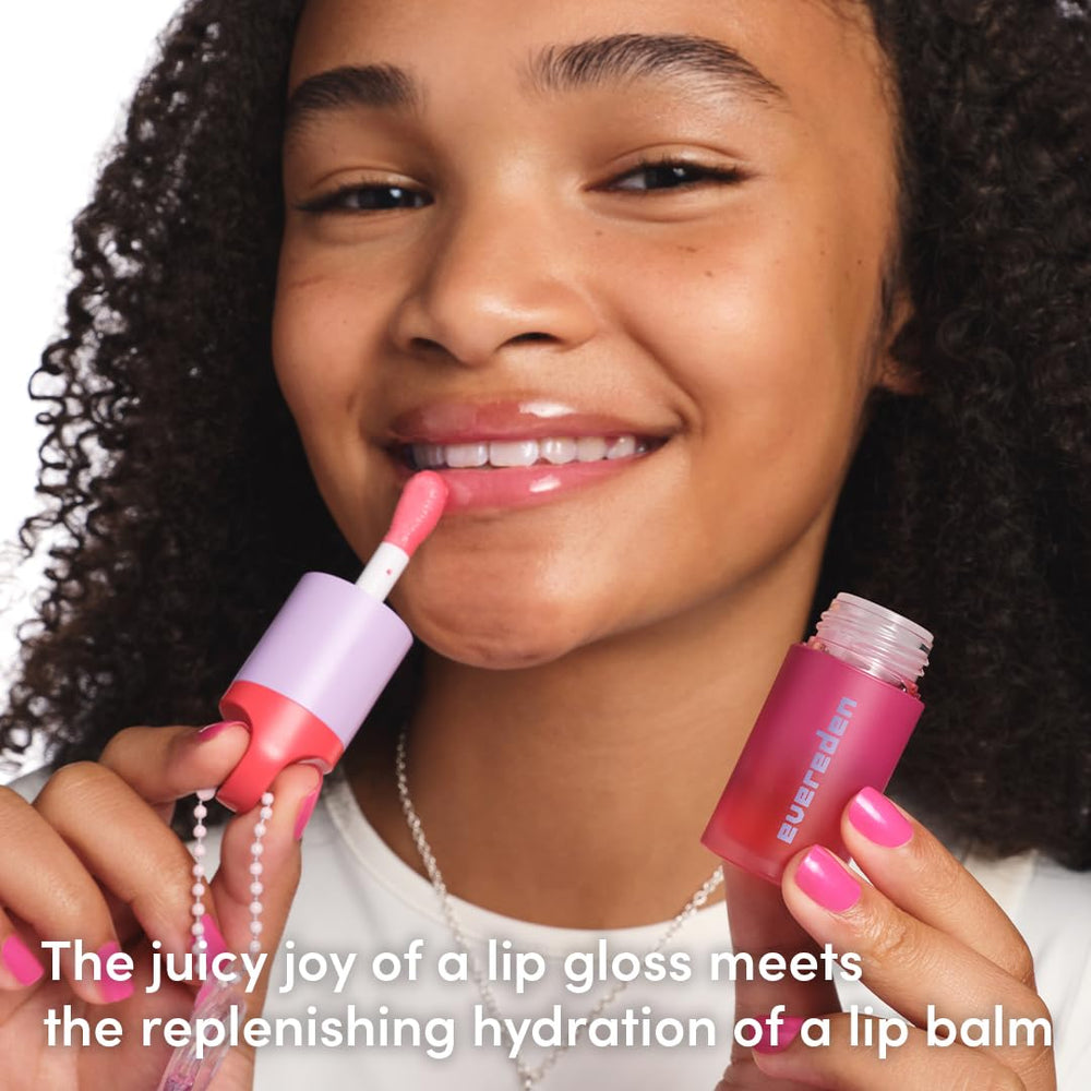Evereden cherry and peach oils illustrated as hydrating, gentle lip care for delicate lips.