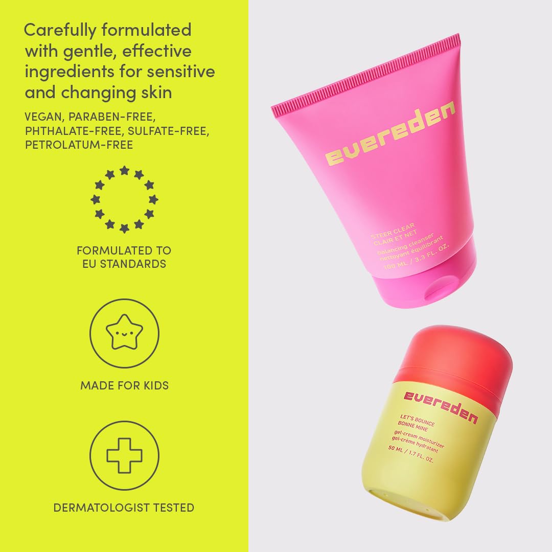 Evereden Gel-Cream pictured with Steer Clear wash and Balance Up Toner Pads