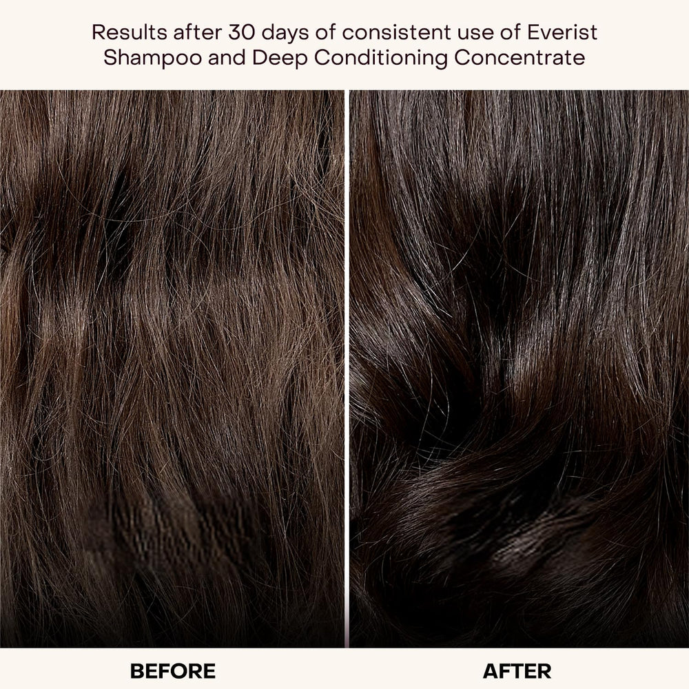 Everist shampoo concentrate being poured, showcasing bond repair for stronger hair.