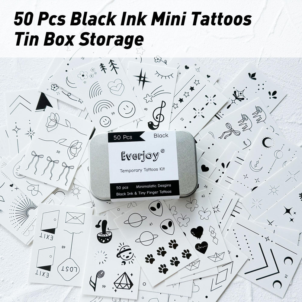 Everjoy minimalist tattoo on skin closeup shows water-activated transfer.