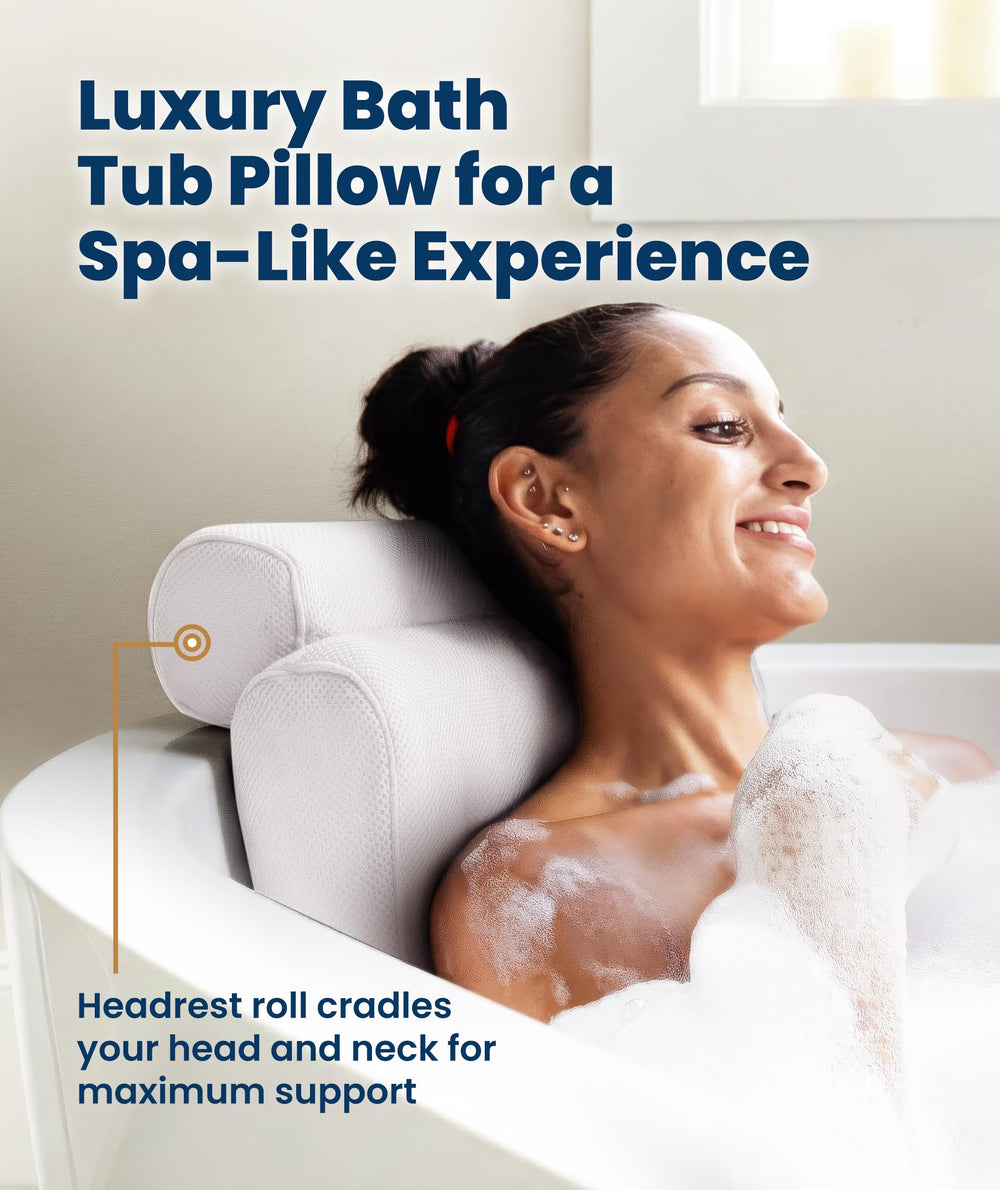 Everlasting Comfort bath pillow showcases quick-drying mesh for freshness after use.