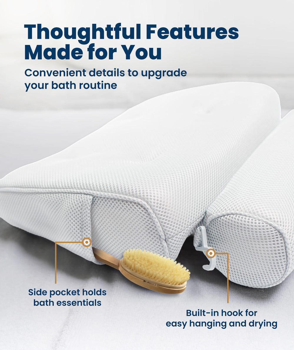 Everlasting Comfort pillow cushions shoulders and back for relaxing soaks.