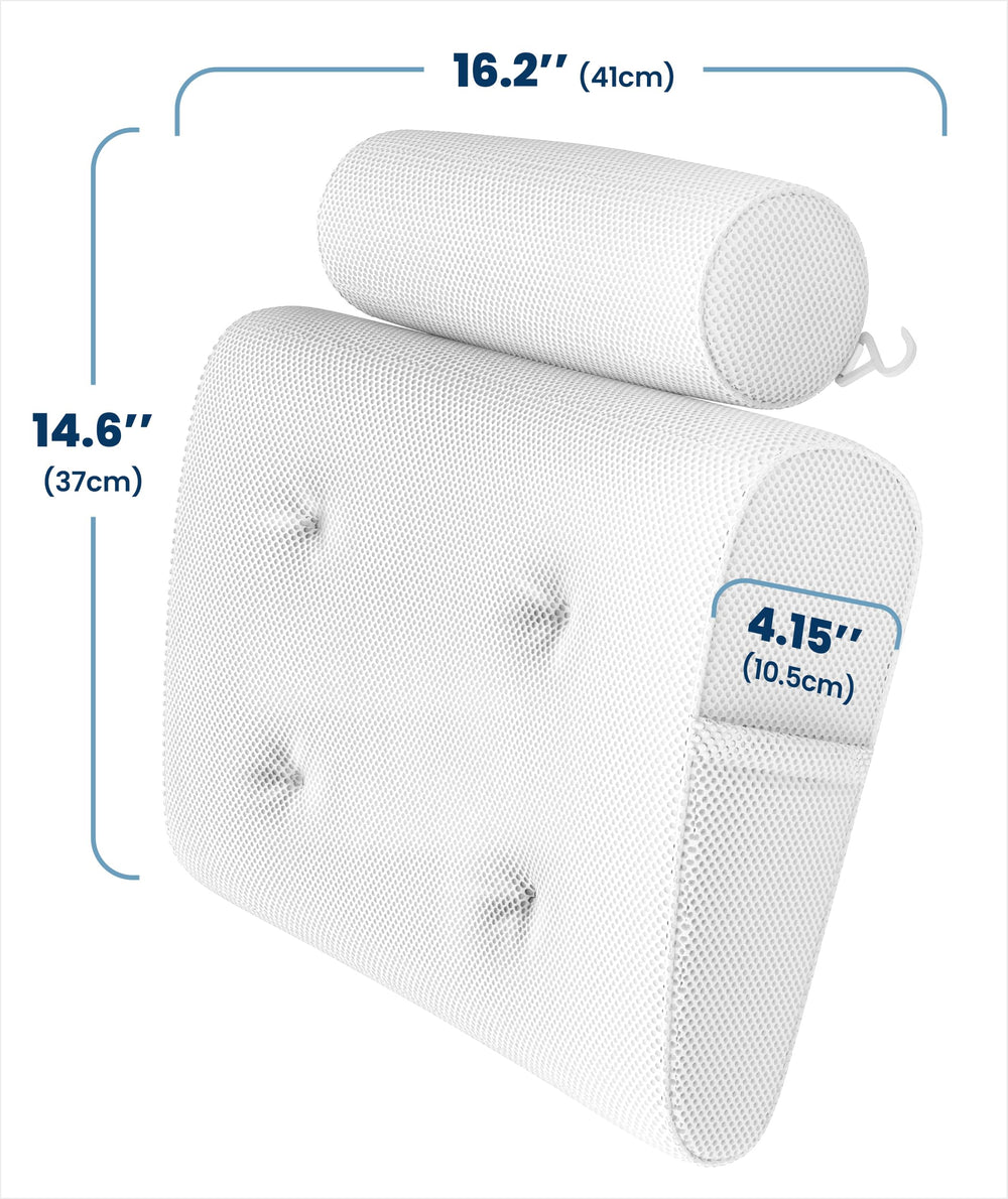Everlasting Comfort pillow with strong suction cups grips tub walls for secure soaking.