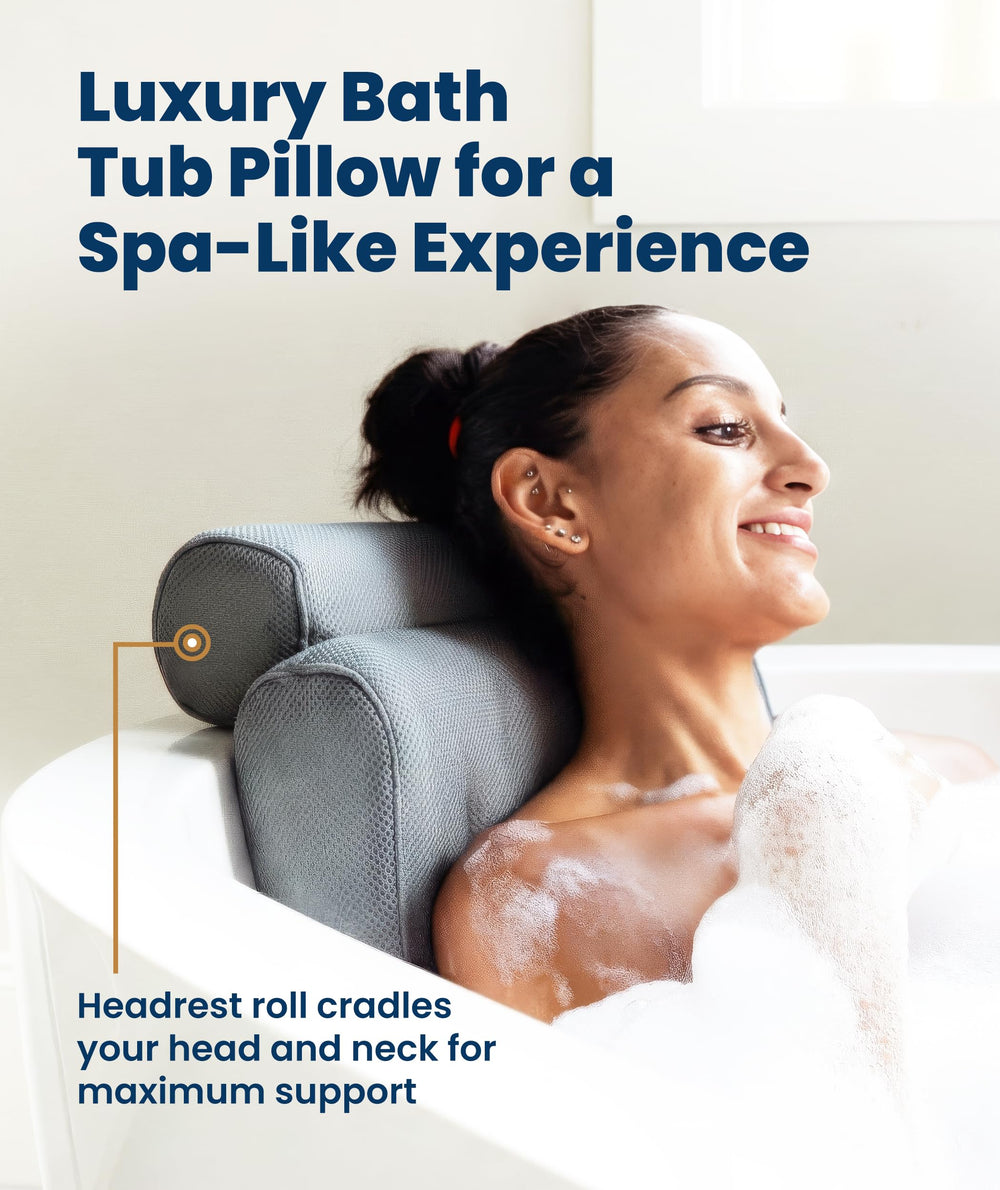 Everlasting Comfort bath pillow features quick-drying mesh for hygiene.
