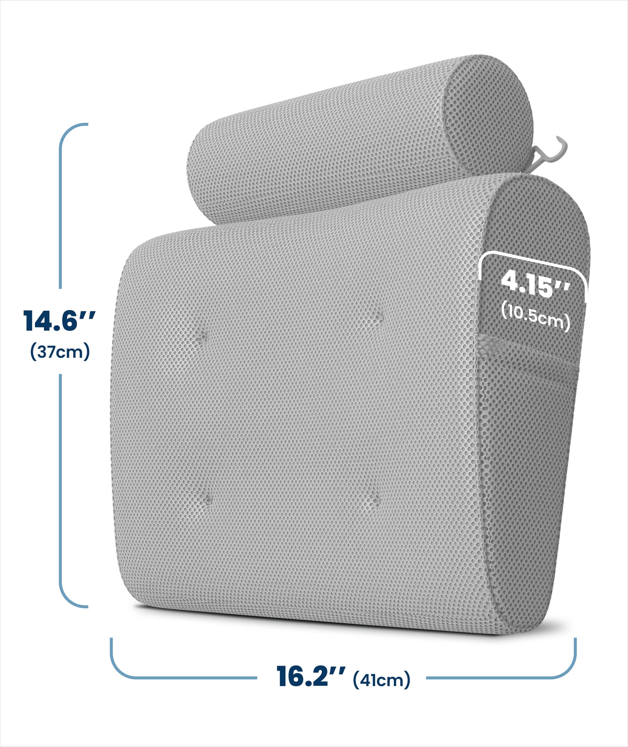 Everlasting Comfort bath pillow with suction cups stays securely in place.
