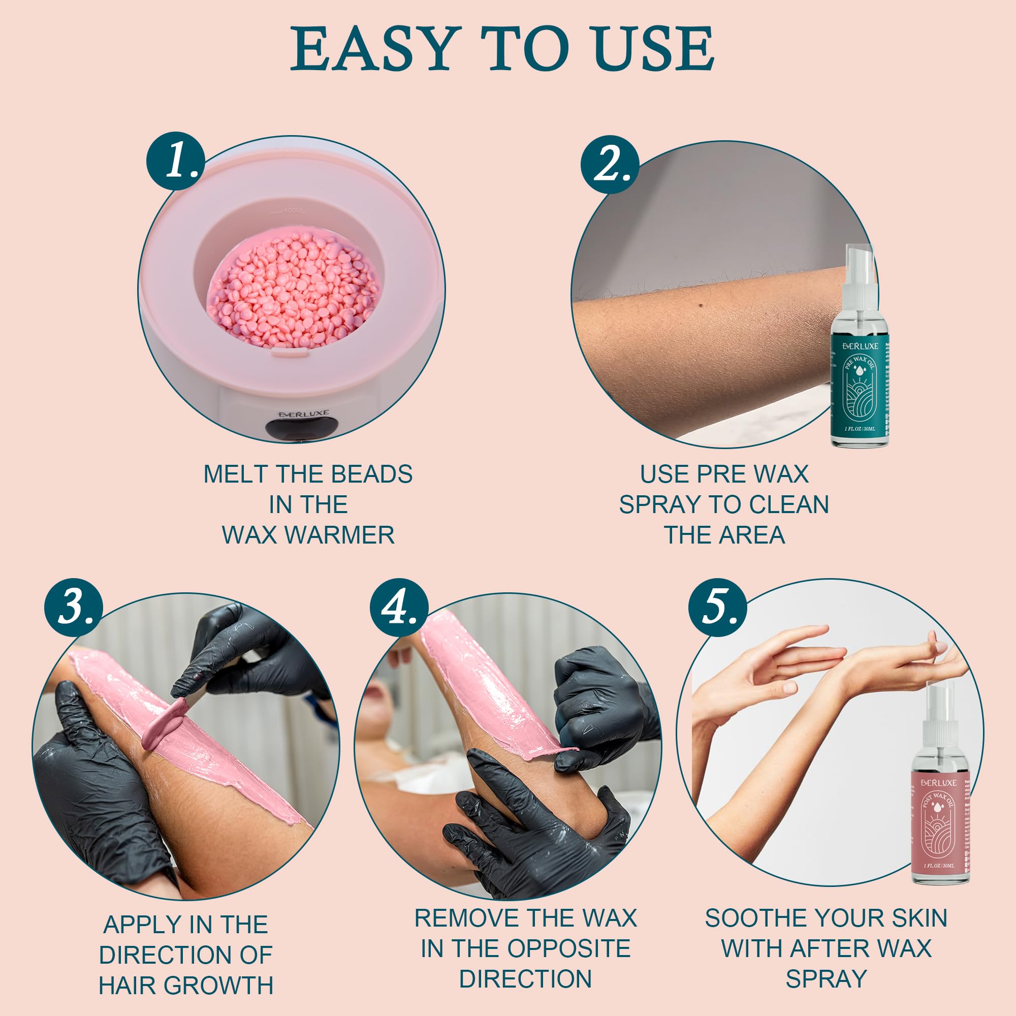 EVERLUXE complete waxing kit accessories included for ready-to-use experience