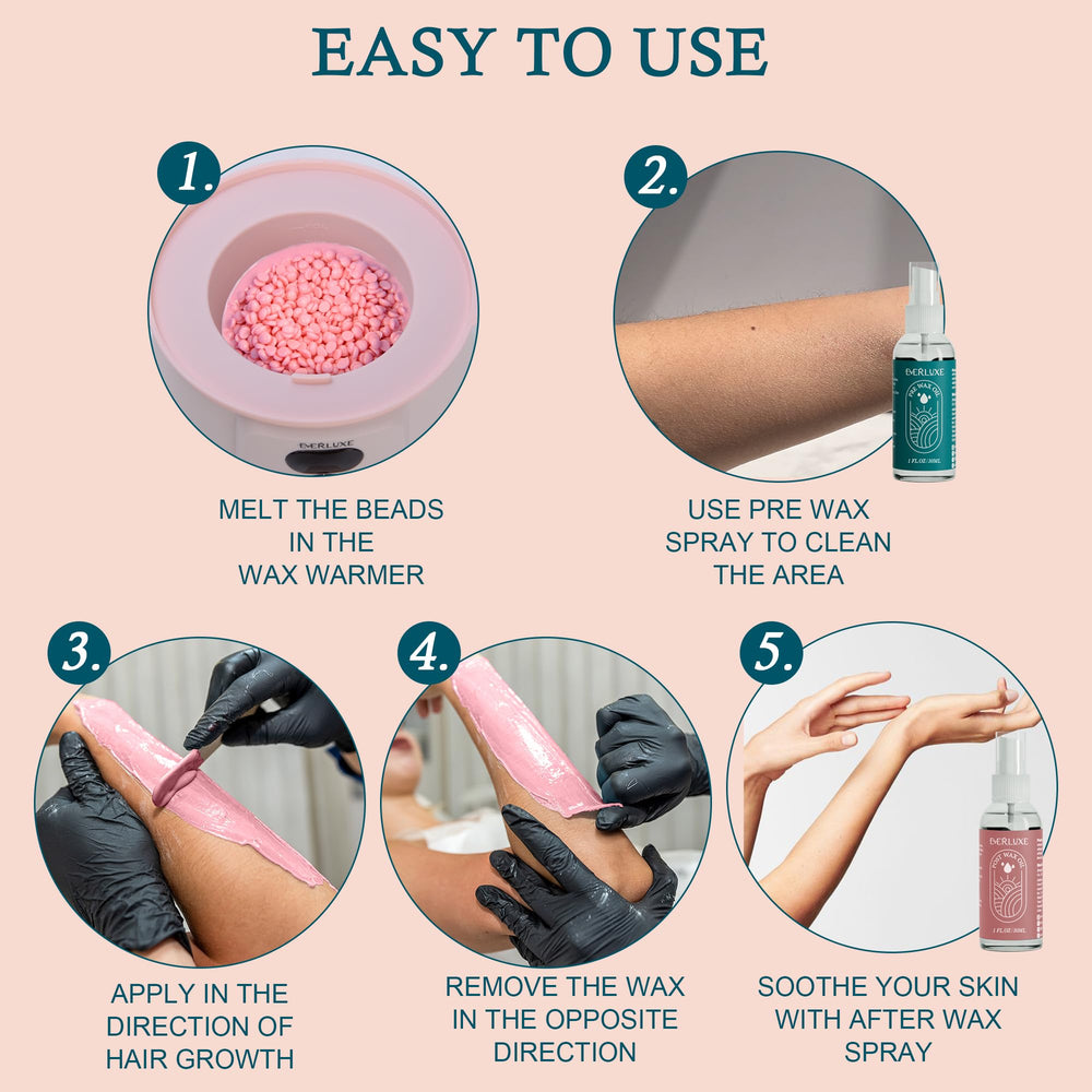 EVERLUXE complete waxing kit accessories included for ready-to-use experience