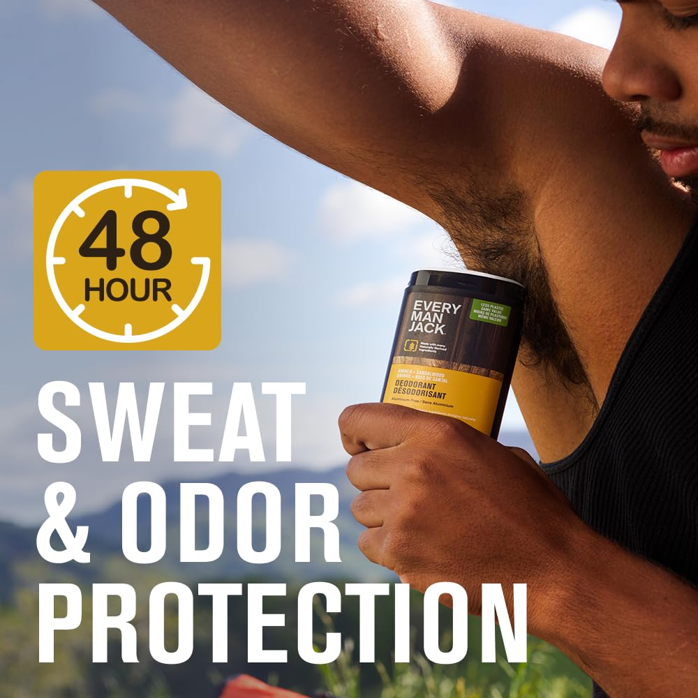 Every Man Jack Amber Sandalwood antiperspirant 2-pack packaging front shows value.