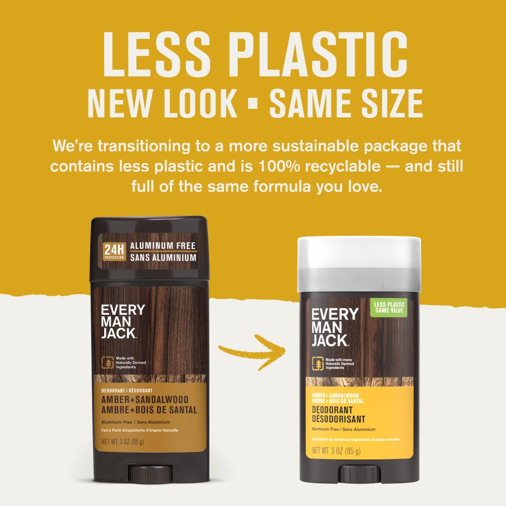 Every Man Jack Amber + Sandalwood deodorant stick close-up emphasizes natural ingredients.