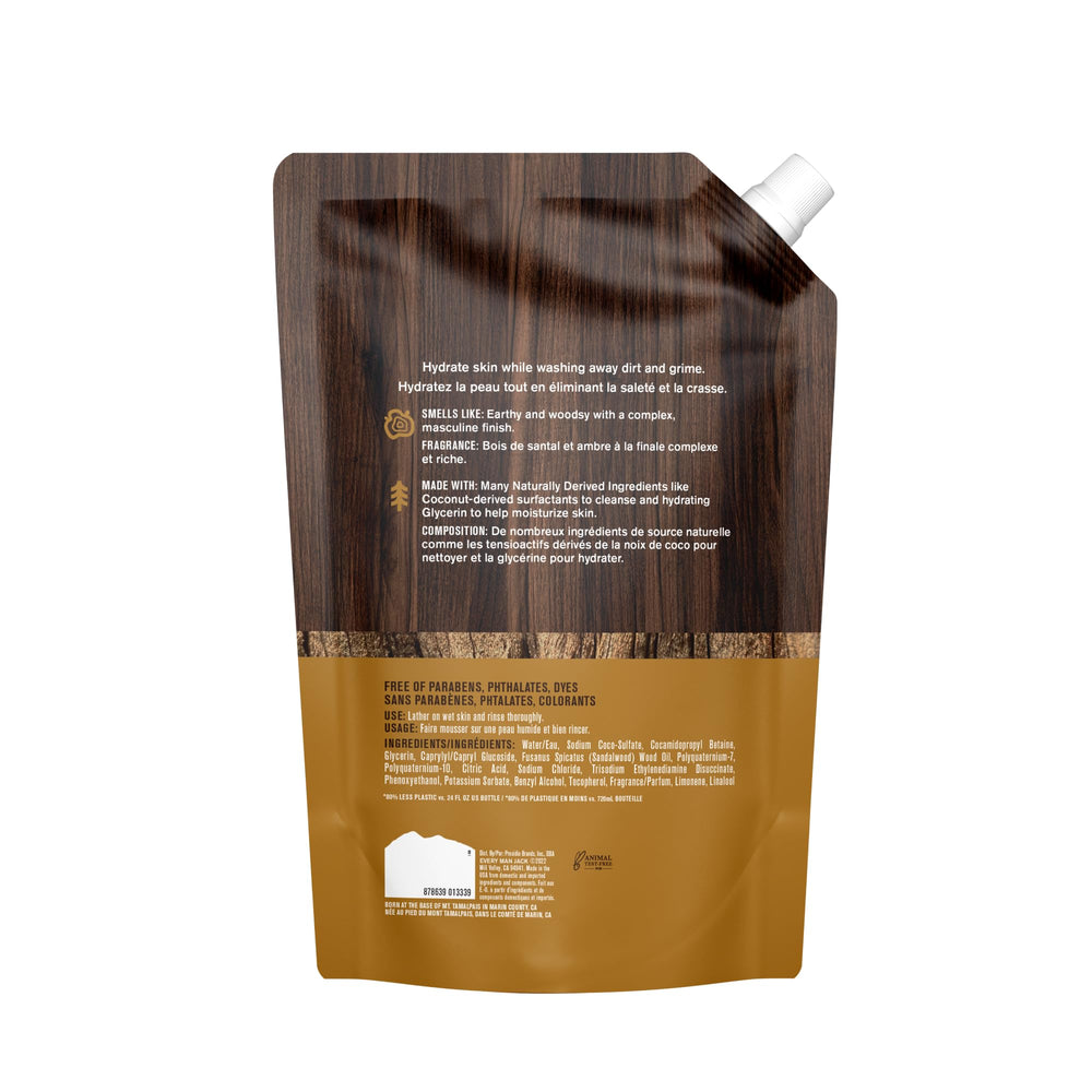 Every Man Jack Amber Sandalwood in-hand for comfortable cleansing.
