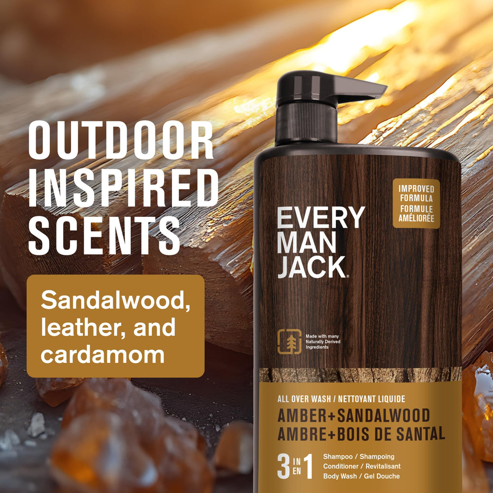 Every Man Jack Amber and Sandalwood pump in action for easy one-pump wash.