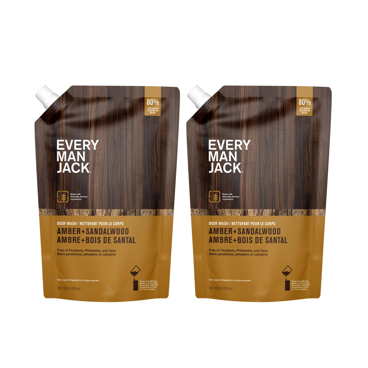 Every Man Jack Amber Sandalwood refill pouch front, eco-friendly refills.