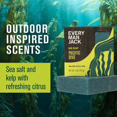 Every Man Jack Pacific Dive scent shot evokes ocean freshness for daily grooming ritual.