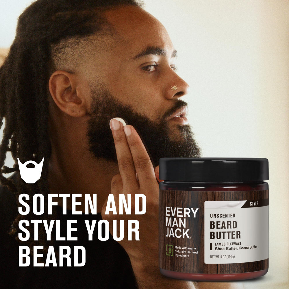 Every Man Jack beard butter application in hands demonstrates smooth daily grooming