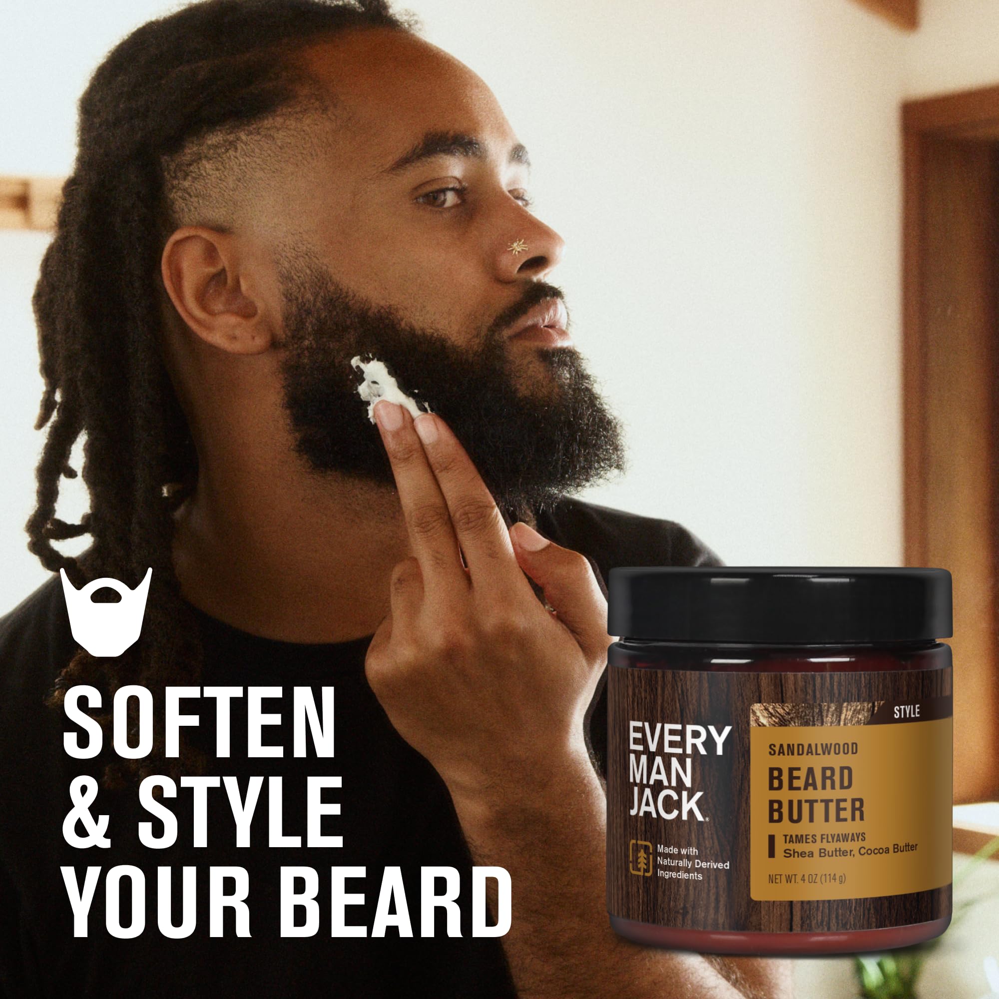 Every Man Jack beard butter closeup shows shea coconut oil for natural hydration.