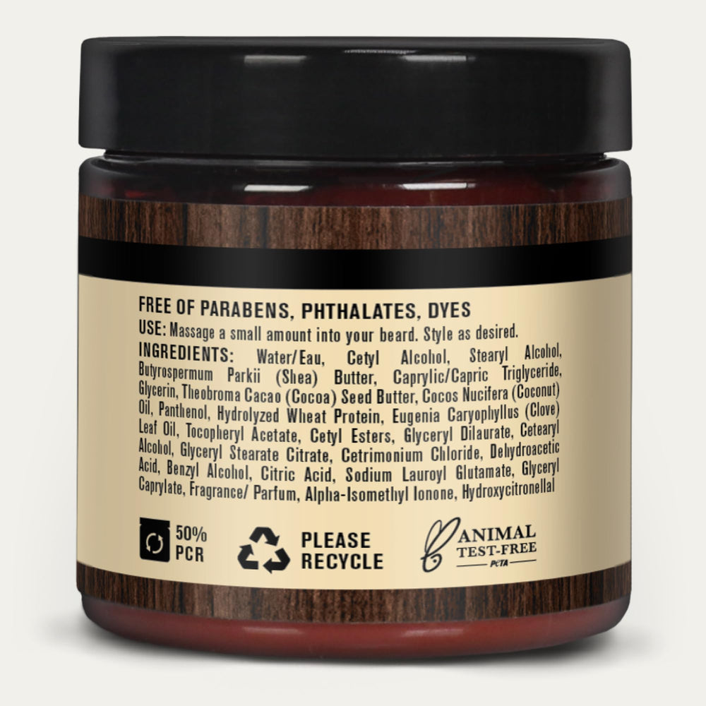 Every Man Jack beard butter vanilla cedar packaging – recyclable and two-pack label