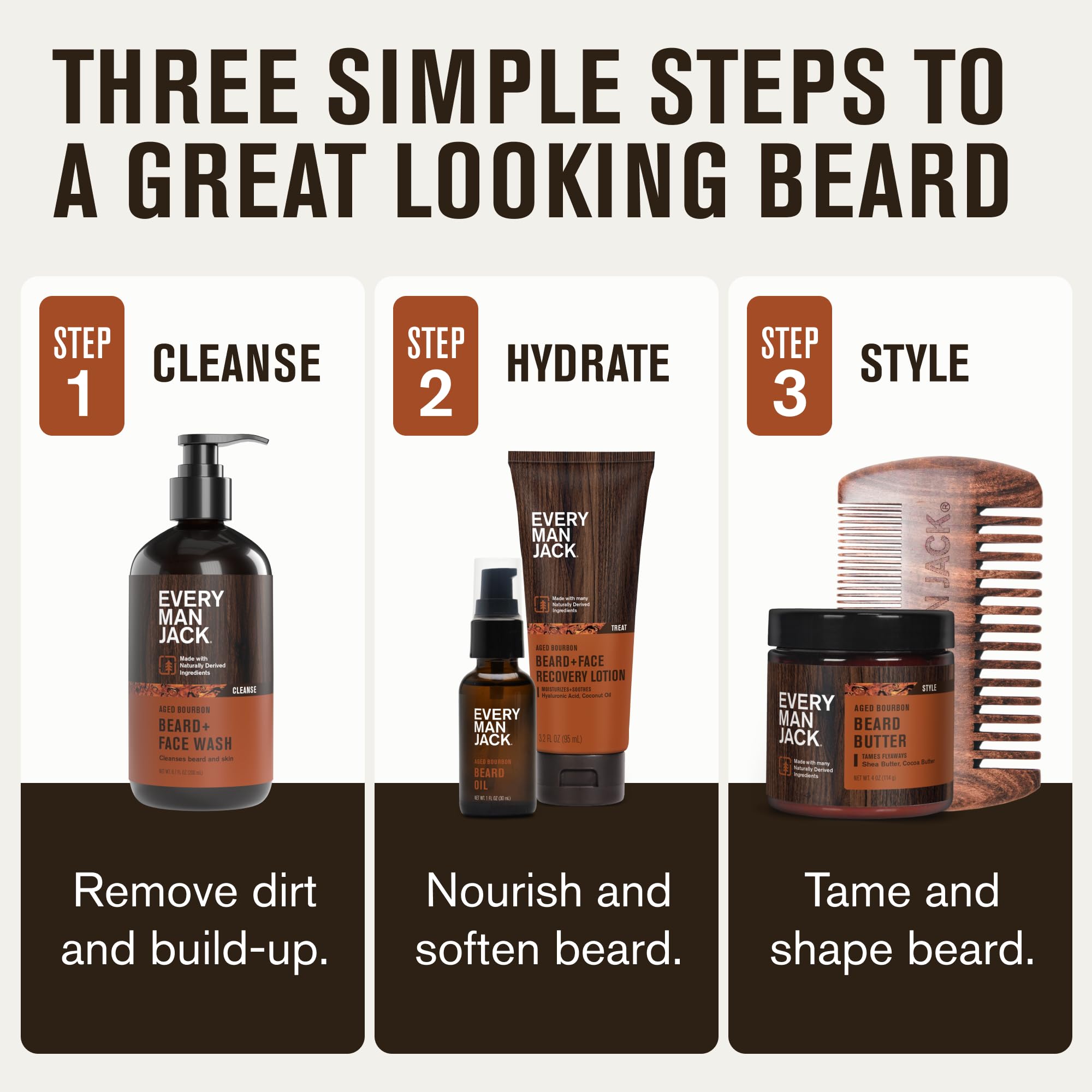 Every Man Jack Beard Comb helps shape and detangle for a clean look.