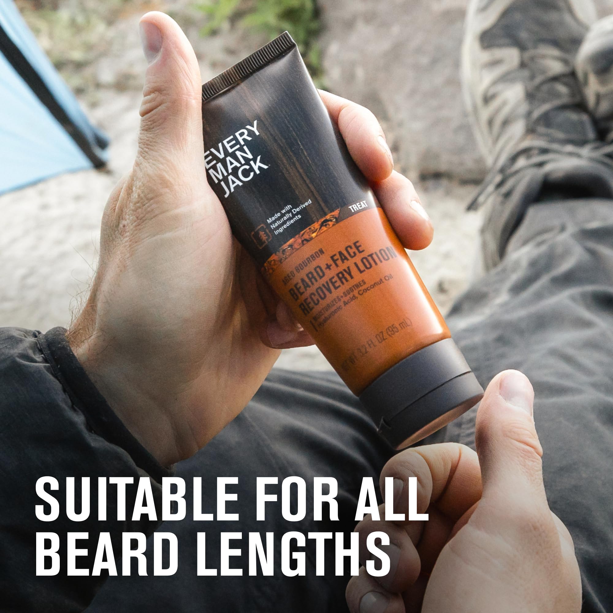 Every Man Jack beard-face recovery lotion texture shot showing creamy hydration