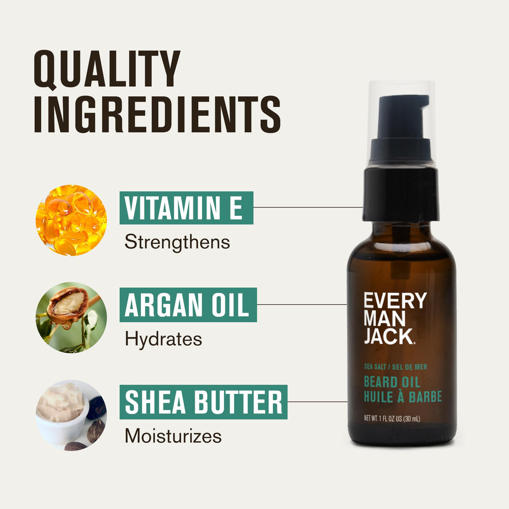 Every Man Jack beard oil-shea-butter-ingredient-banner delivers rich conditioning for softness.