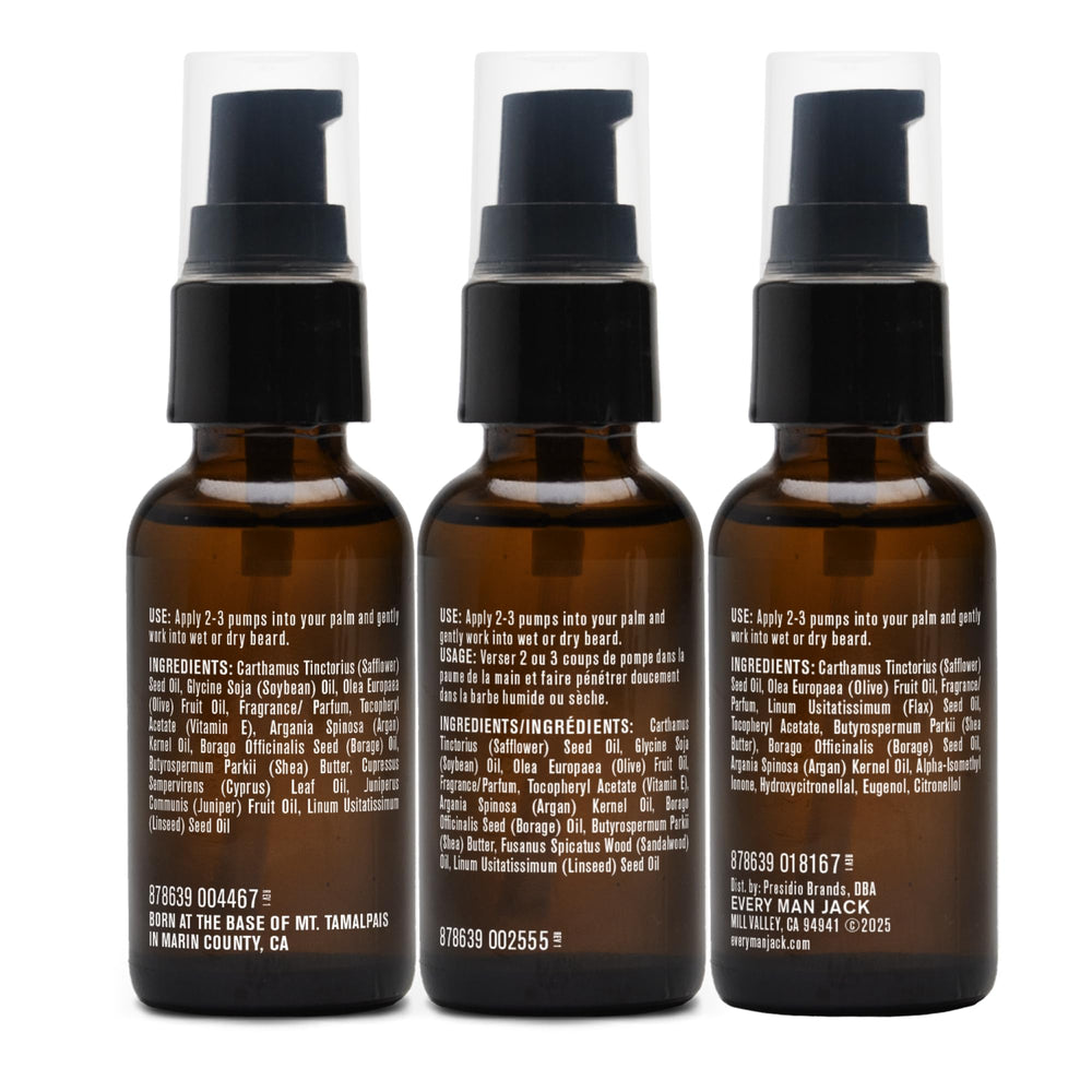 Every Man Jack three-pack display image offers scent variety for grooming.