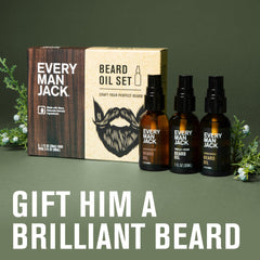 Every Man Jack vanilla cedar beard oil bottle pour for rugged-smooth feel.