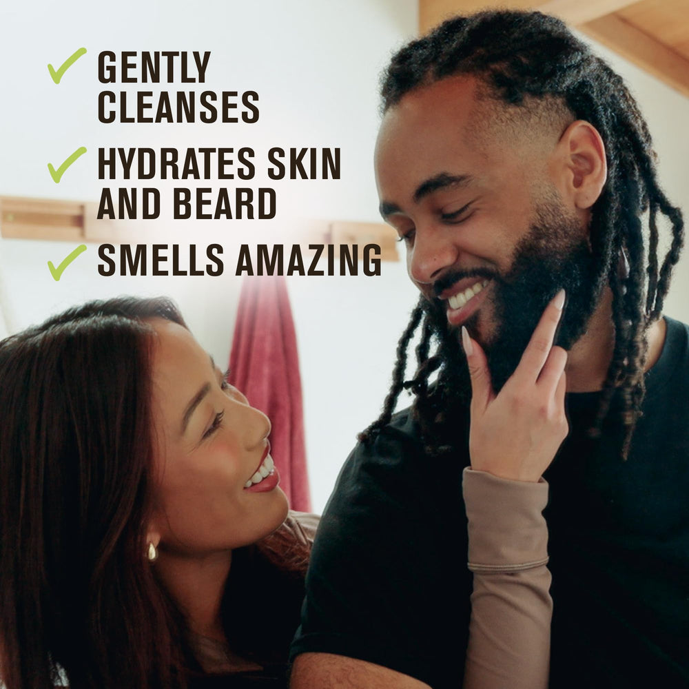 Every Man Jack beard softening foam applied for smoother hair under routine.