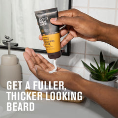 Biotin and soy protein ingredients highlighted on Every Man Jack Beard Thickening Cream package.