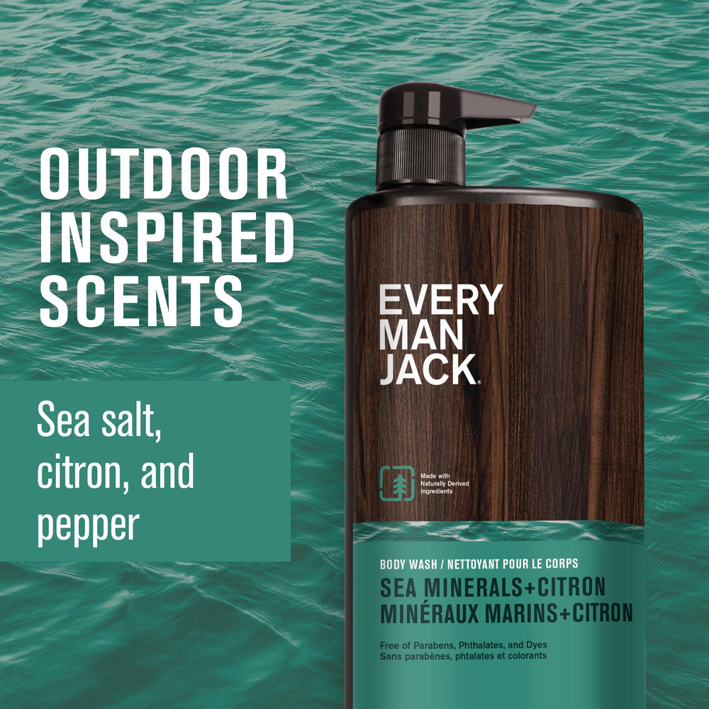 Every Man Jack body wash natural ingredients close-up with coconut-derived surfactants and glycerin.