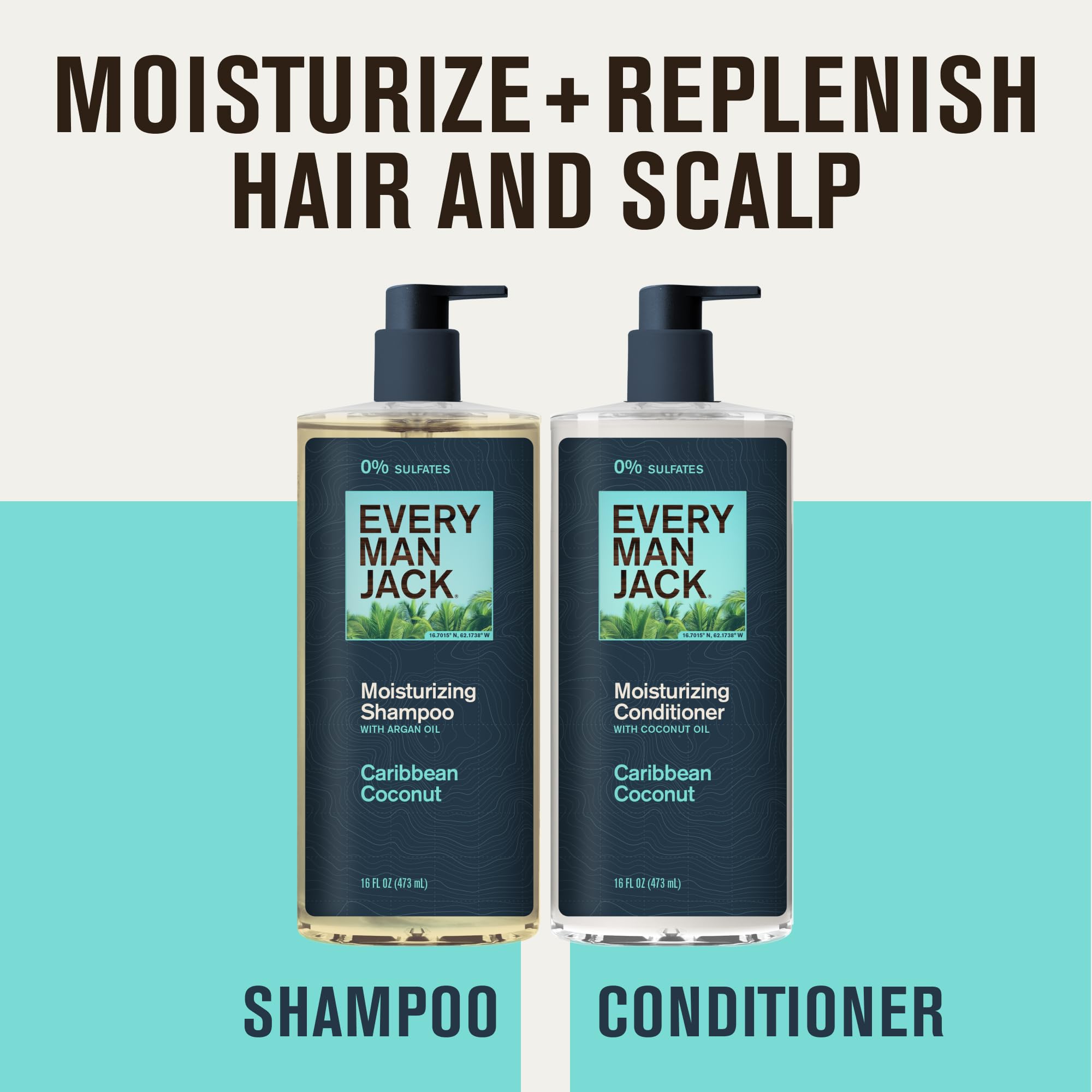 Every Man Jack Caribbean Coconut conditioner bottle delivering deep moisture for silky hair.