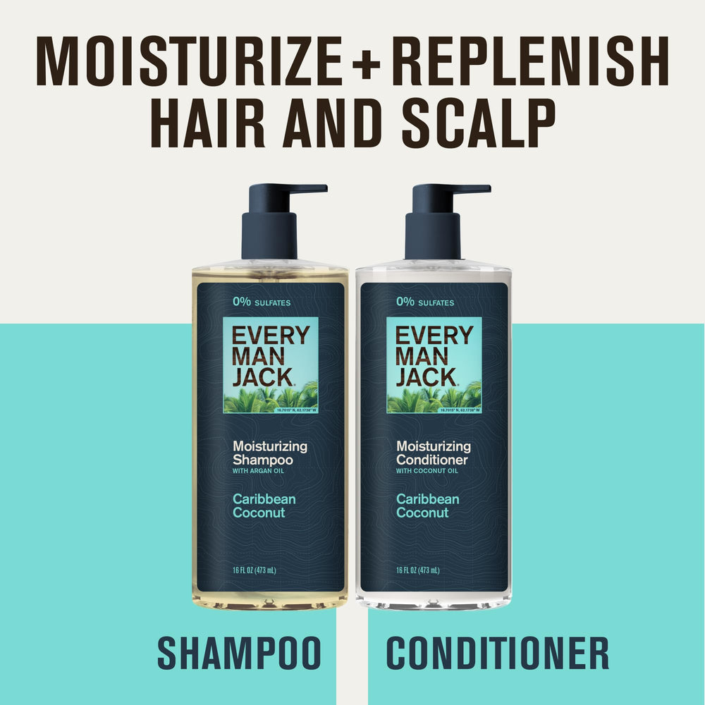 Every Man Jack Caribbean Coconut conditioner bottle delivering deep moisture for silky hair.