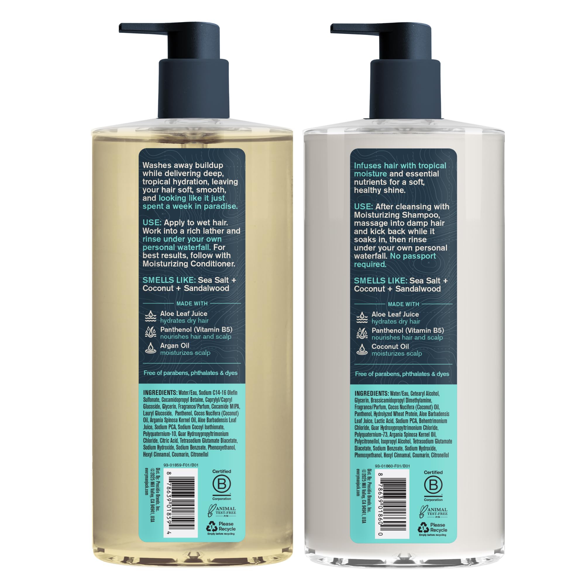 Twin-pack of 16 oz Every Man Jack bottles ready for daily use or travel.
