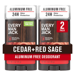 Every Man Jack cedar-red-sage deodorant pack for aluminum-free odor protection.