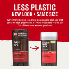Every Man Jack cedar-red-sage deodorant stick close-up shows product texture.