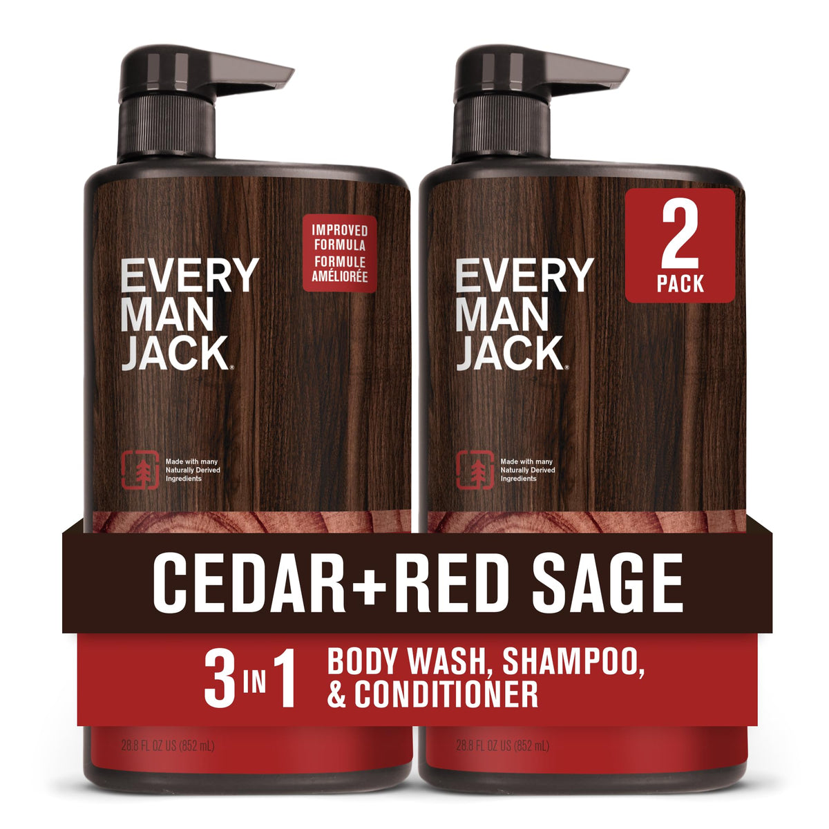 Every Man Jack Cedar + Red Sage wash bottle with hydrating formula for skin and hair