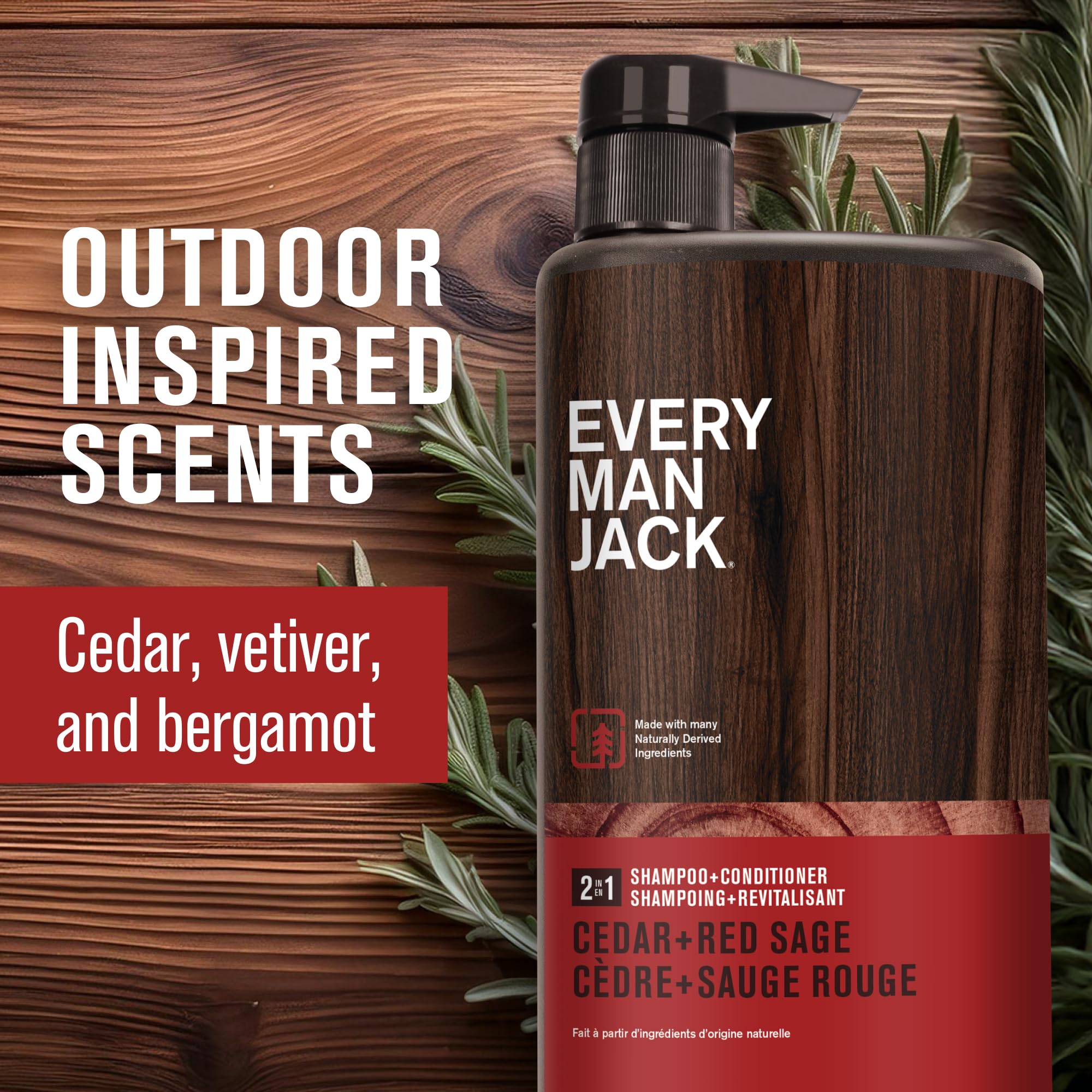 Every Man Jack cedar-sage label close-up highlighting natural ingredients
