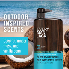 Every Man Jack coconut-driftwood body wash foam close-up demonstrates gentle cleansing.
