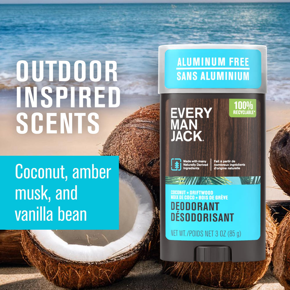Every Man Jack Coconut Driftwood deodorant ingredients include cotton extract and lichen extract.