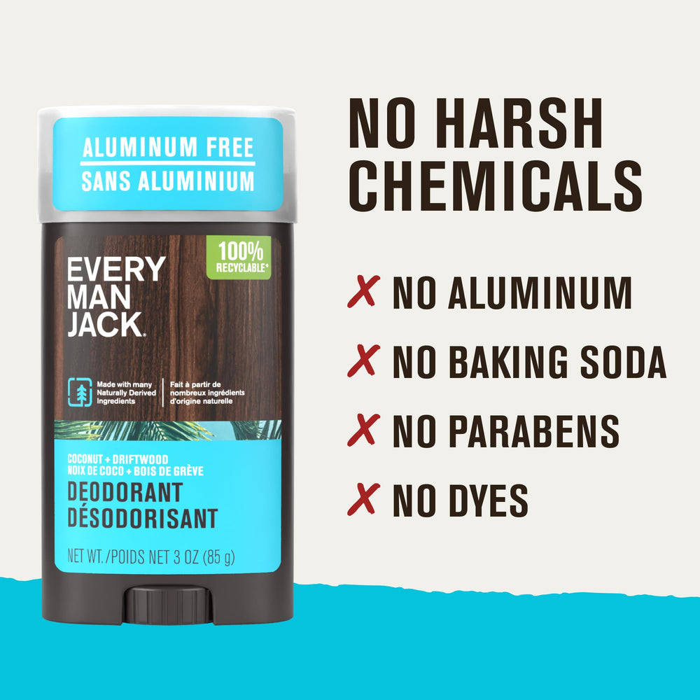 Every Man Jack Coconut Driftwood deodorant is US-made near Mt. Tam, California.
