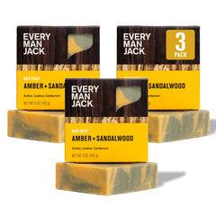 Every Man Jack cold-processed bar shows subtle amber-sandalwood texture for clean hydration.