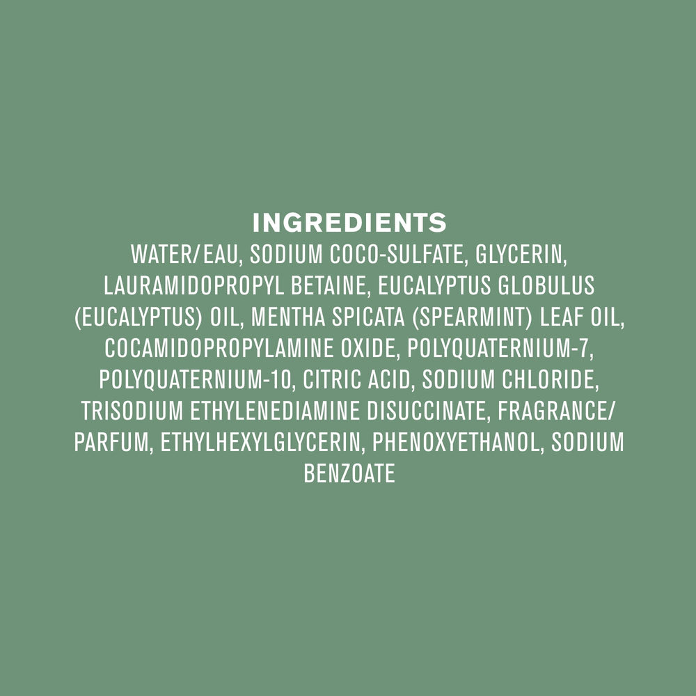 Every Man Jack eucalyptus mint label detail shows paraben-free and dye-free packaging