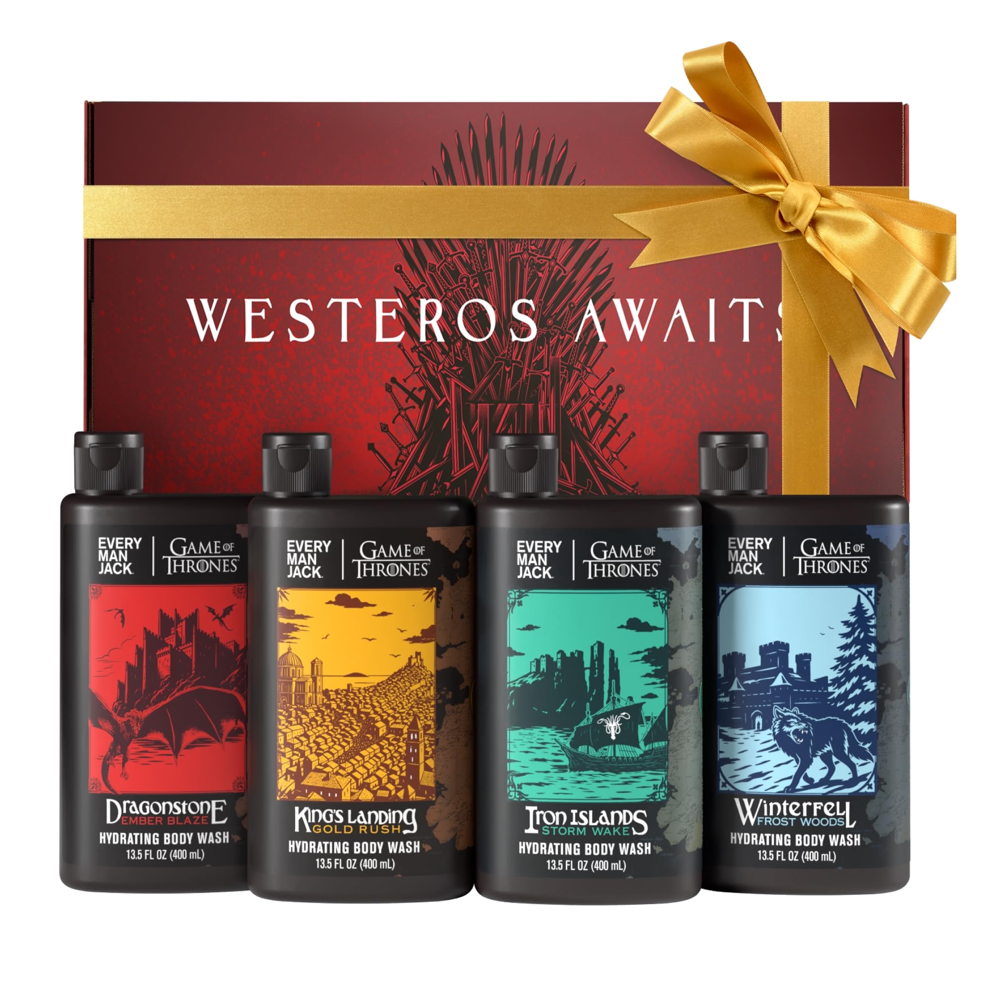 Every Man Jack Game of Thrones collector box showcases four scents for an epic shower routine.
