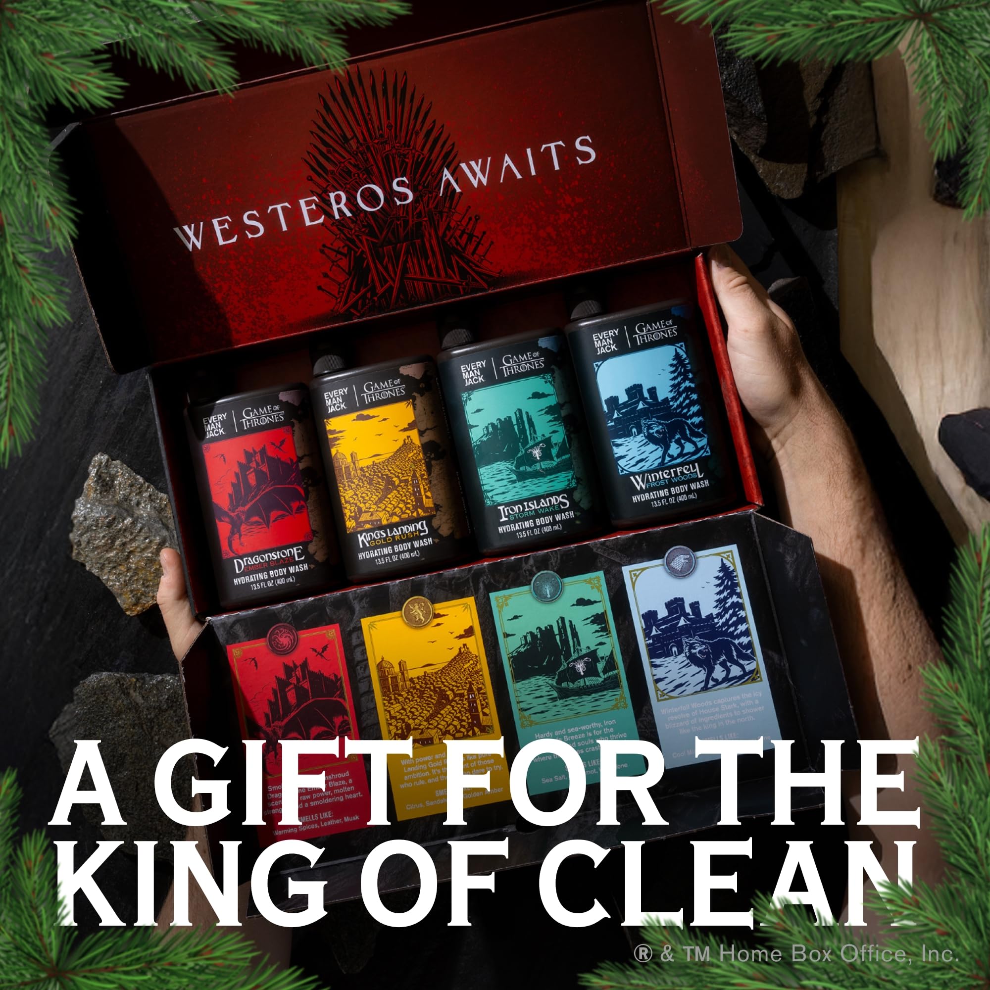 Every Man Jack Game of Thrones Dragonstone bottle offers Westeros-inspired scent for a refreshing cleanse.