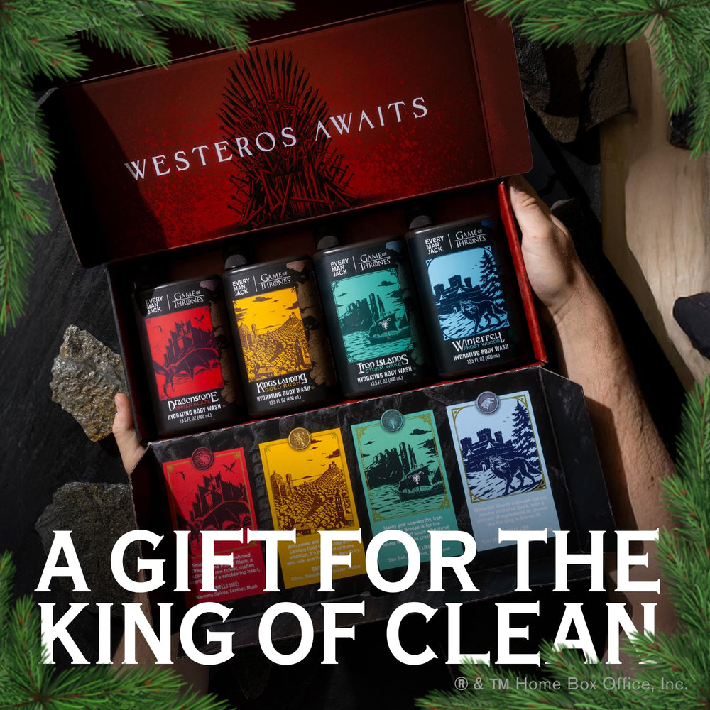 Every Man Jack Game of Thrones Dragonstone bottle offers Westeros-inspired scent for a refreshing cleanse.